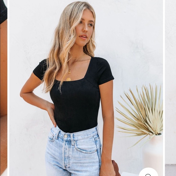 Vici Tops - Vici Dolls Suede Black Square Neck Bodysuit